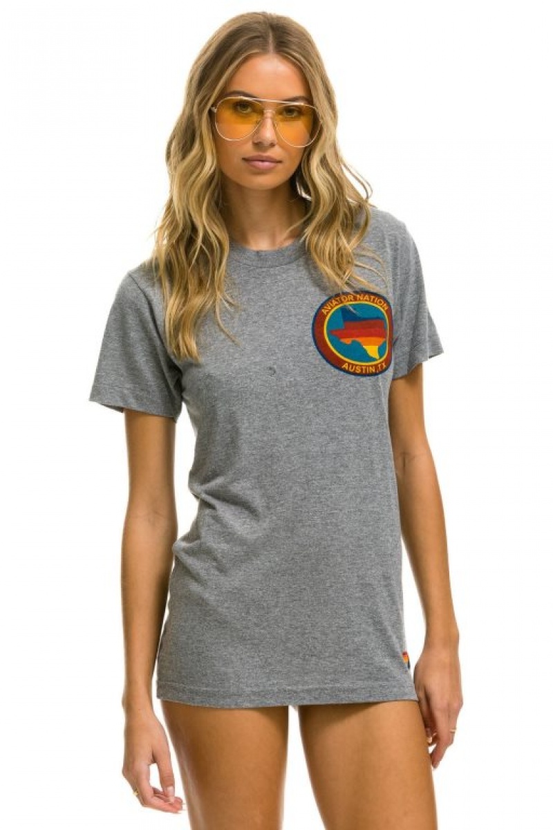Camiseta Aviator Nation Signature Texas Small Logo Hombre Grey | 72BJCHYAM