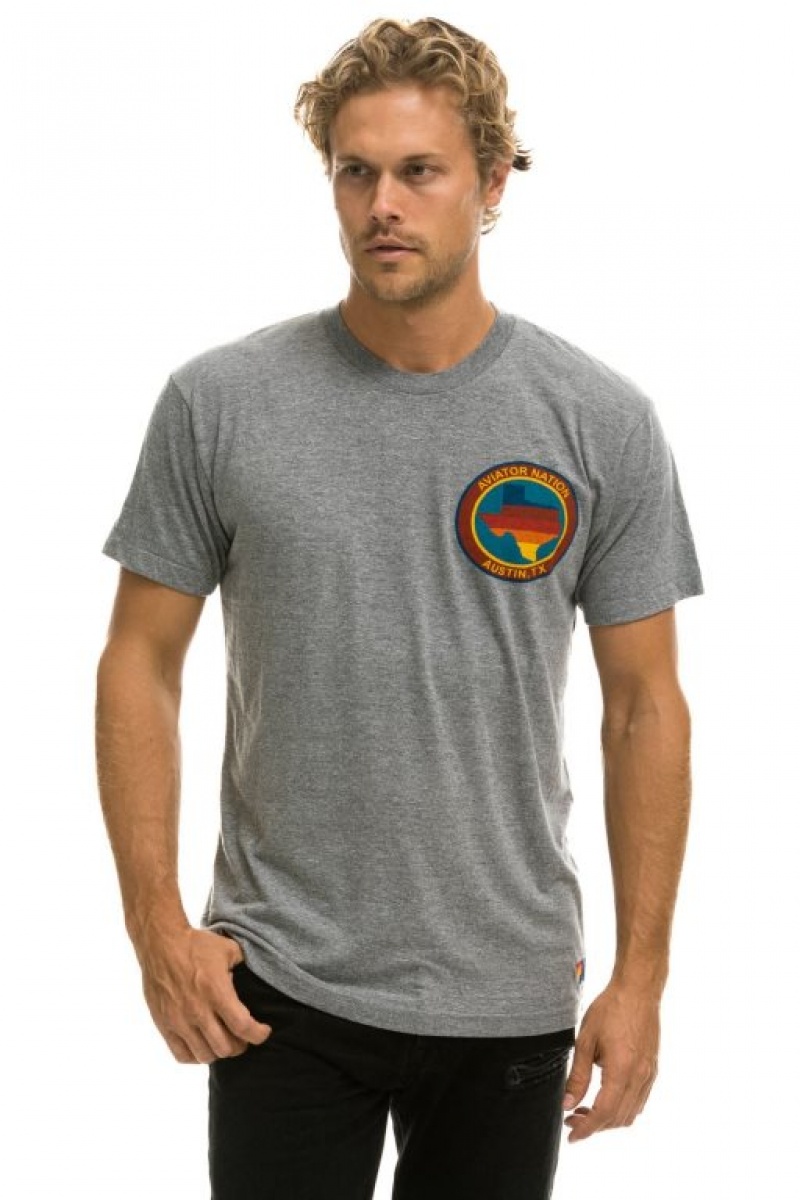 Camiseta Aviator Nation Signature Texas Small Logo Hombre Grey | 72BJCHYAM