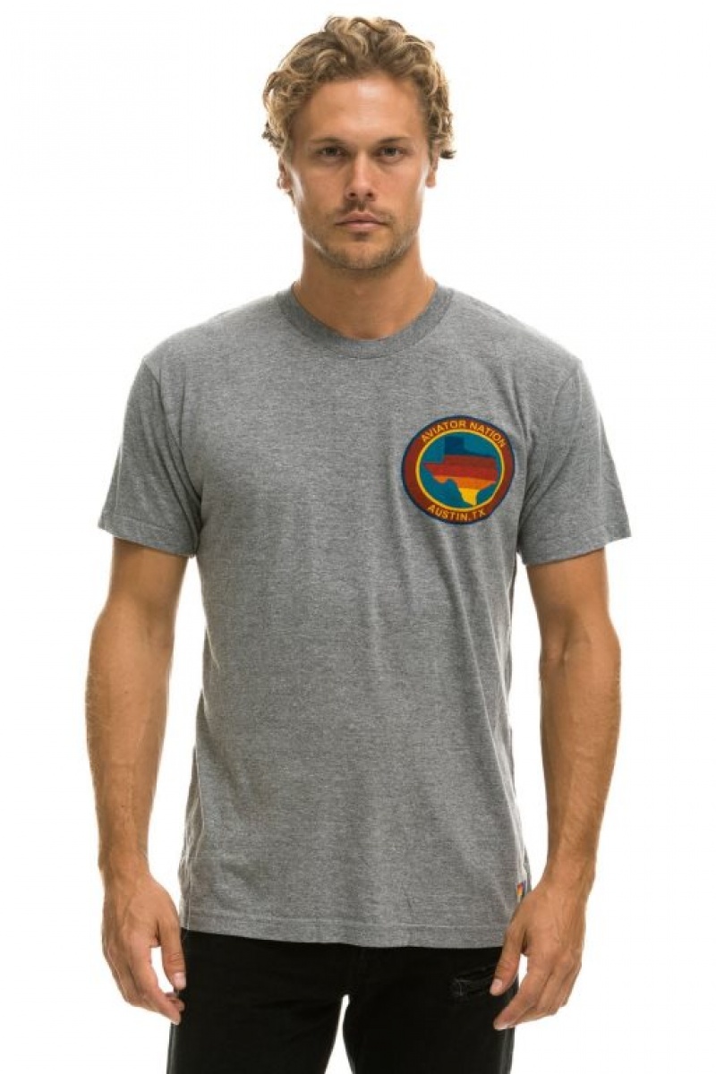 Camiseta Aviator Nation Signature Texas Small Logo Hombre Grey | 72BJCHYAM