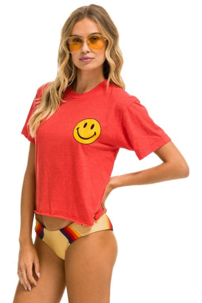 Camiseta Aviator Nation Smiley 2 Boyfriend Mujer Red | 23CPOQRWX