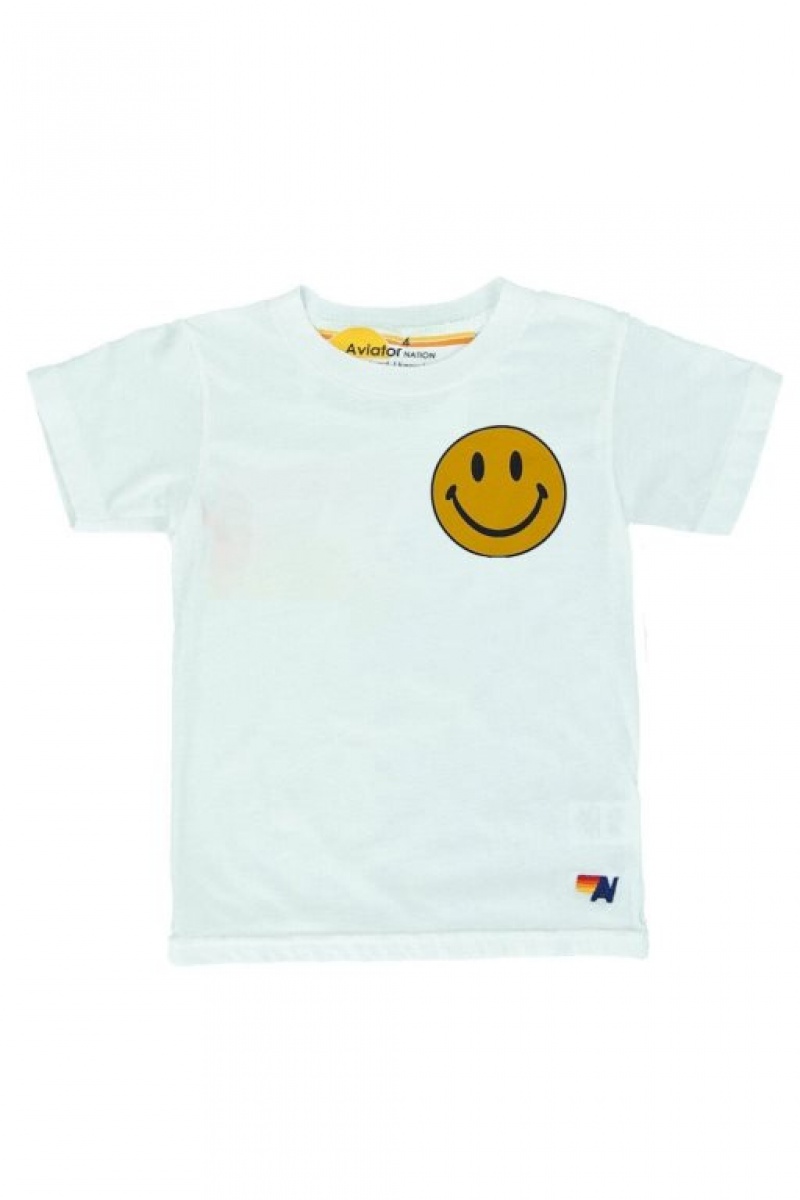 Camiseta Aviator Nation Smiley 2 Niños White | 90GOZDUAP