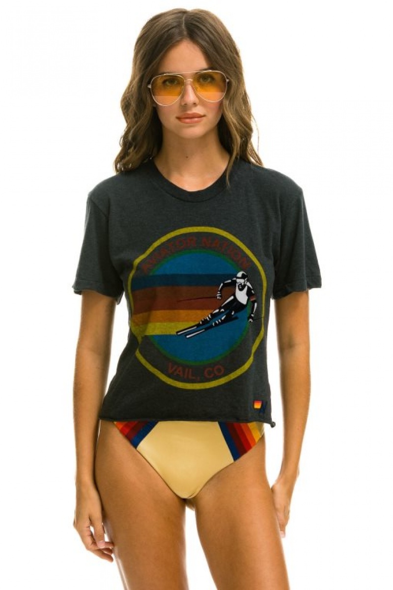 Camiseta Aviator Nation Vail Boyfriend Mujer Grey | 24VRZCXQA