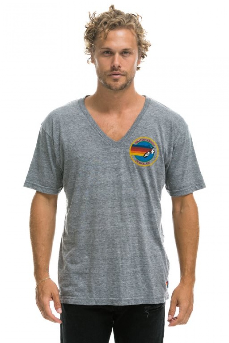 Camiseta Aviator Nation Venice Small Circle Vneck Mujer Grey | 29ZONERUD