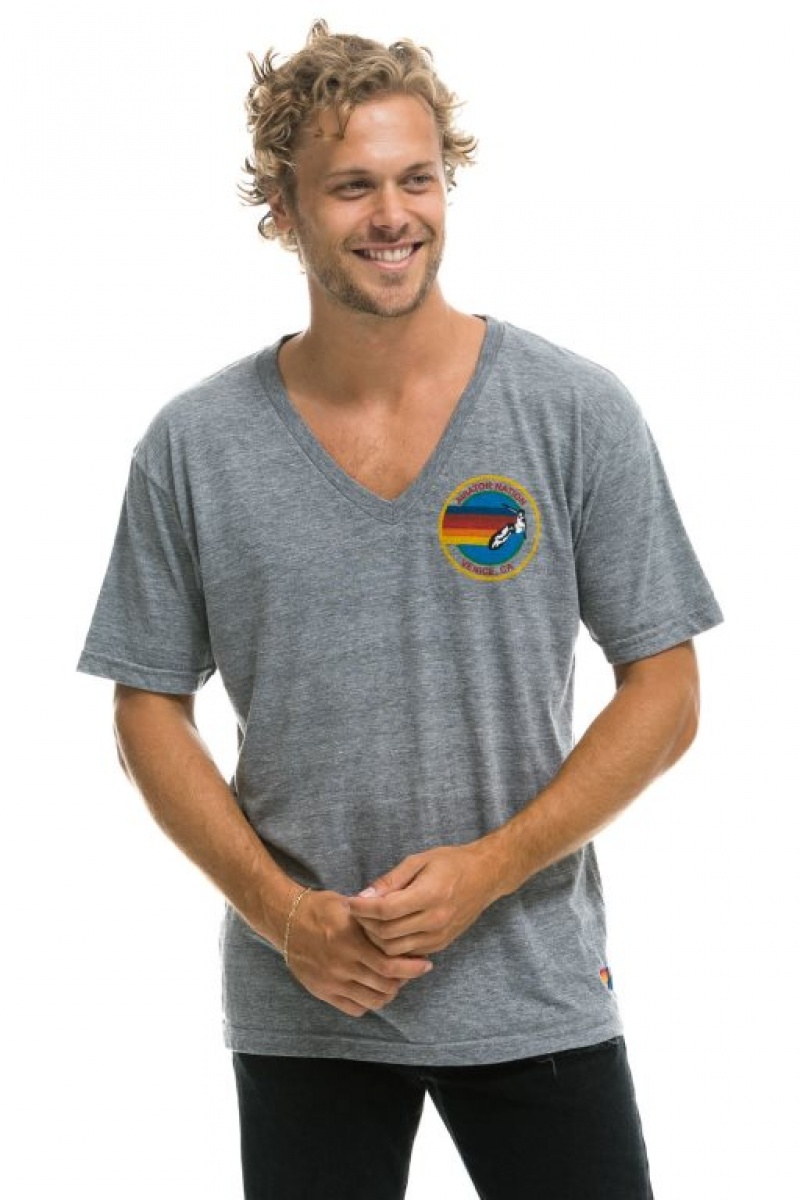 Camiseta Aviator Nation Venice Small Circle Vneck Mujer Grey | 29ZONERUD