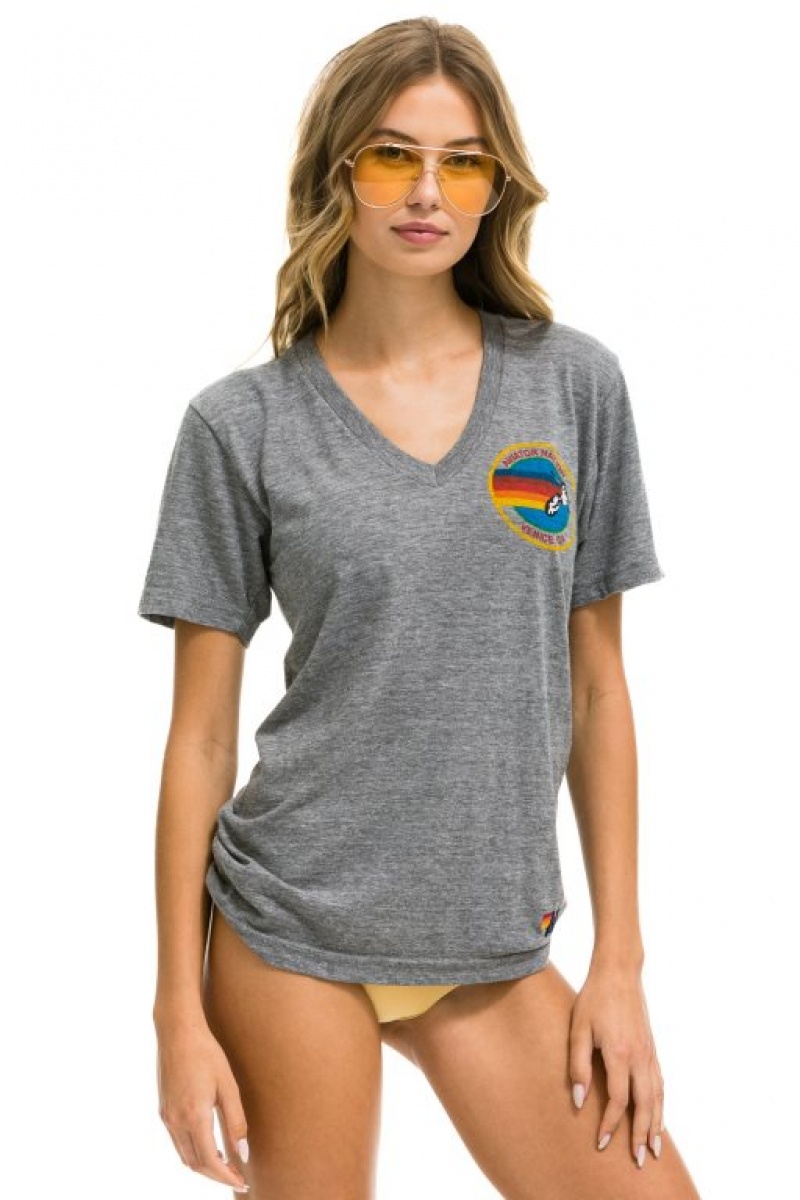 Camiseta Aviator Nation Venice Small Circle Vneck Mujer Grey | 29ZONERUD