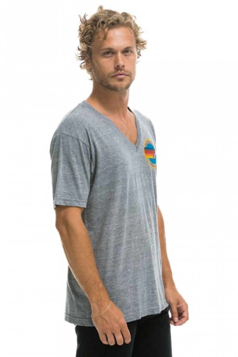 Camiseta Aviator Nation Venice Small Circle Vneck Mujer Grey | 29ZONERUD