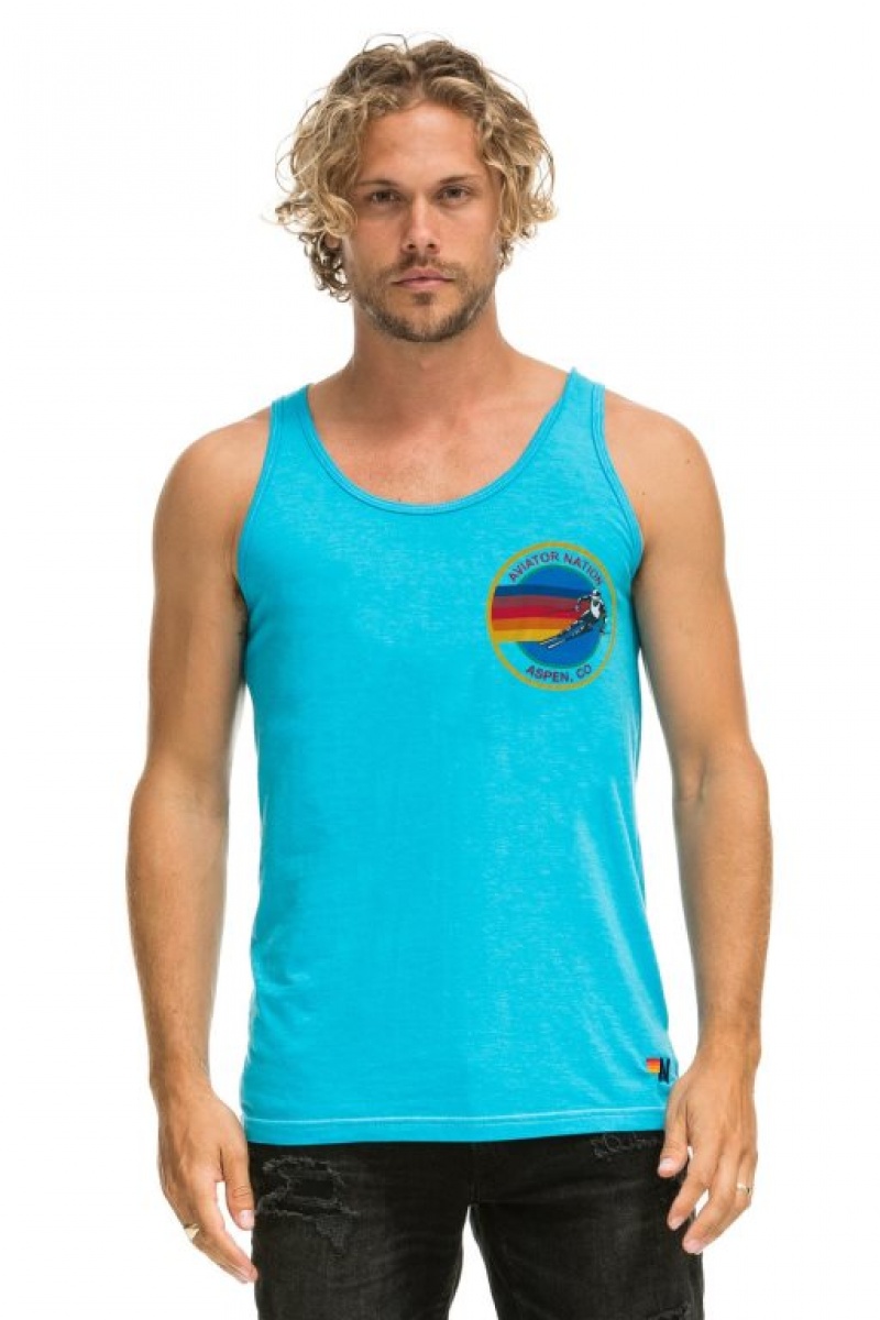 Camiseta sin Manga Aviator Nation Aspen Hombre Blue | 74AYZSTCE