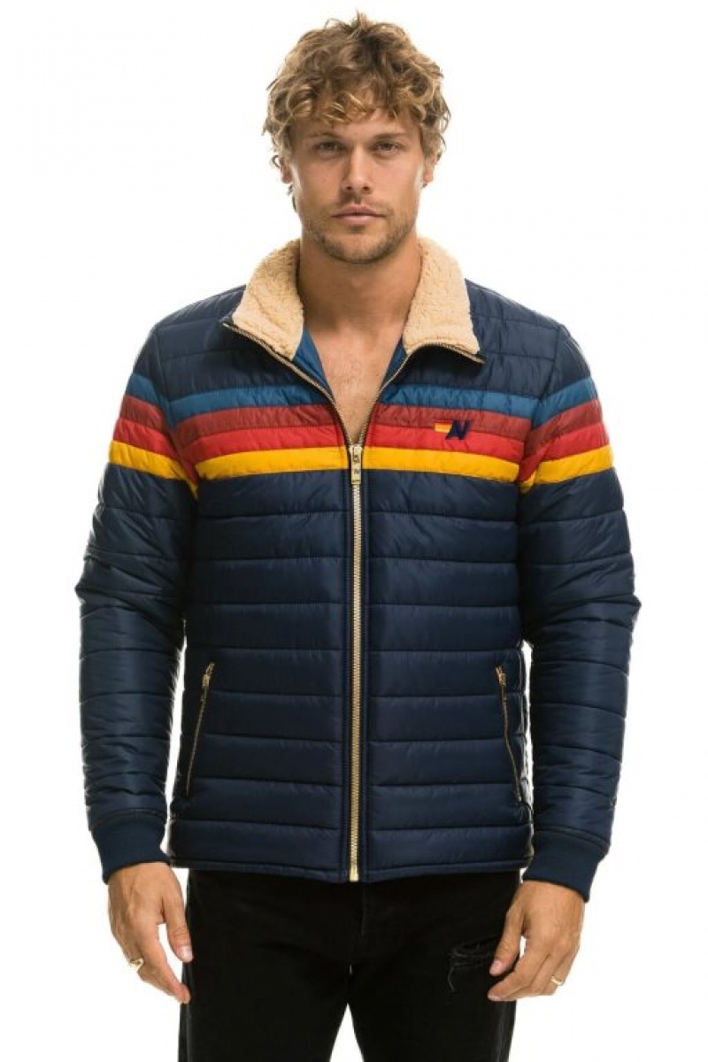 Chaquetas Aviator Nation 4 Stripe Hombre Navy | 67EJUTRGQ