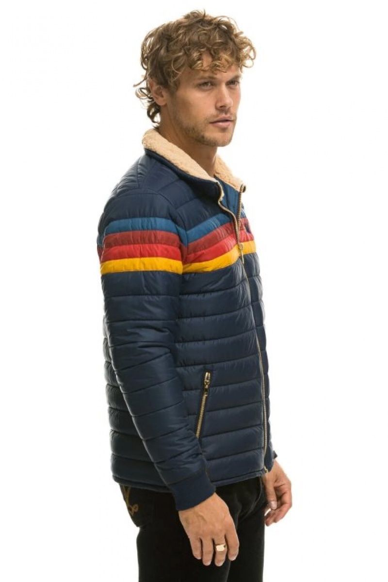 Chaquetas Aviator Nation 4 Stripe Hombre Navy | 67EJUTRGQ