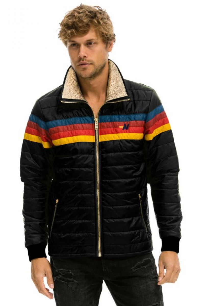 Chaquetas Aviator Nation 4 Stripe Hombre Black | 67GPTEIHL