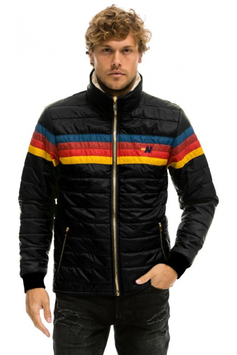 Chaquetas Aviator Nation 4 Stripe Hombre Black | 67GPTEIHL