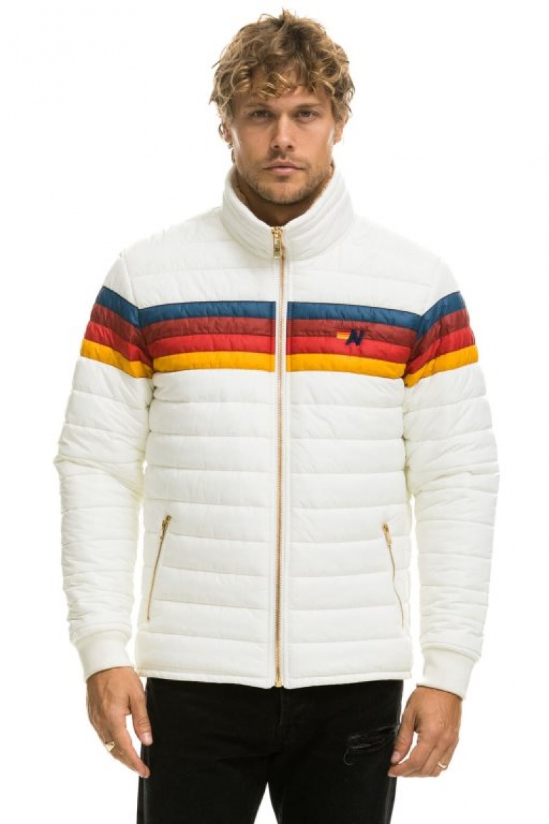 Chaquetas Aviator Nation 4 Stripe Hombre White | 67MUIBHYL