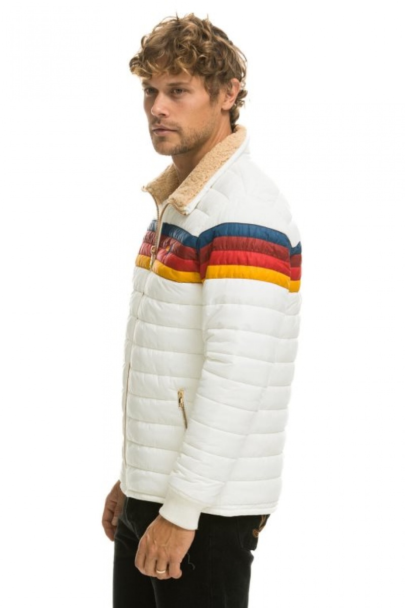 Chaquetas Aviator Nation 4 Stripe Hombre White | 67MUIBHYL