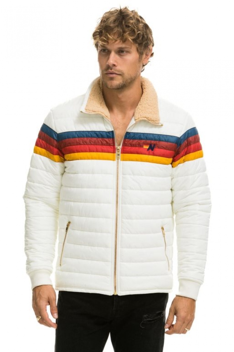 Chaquetas Aviator Nation 4 Stripe Hombre White | 67MUIBHYL