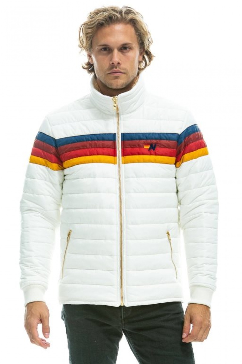 Chaquetas Aviator Nation 4 Stripe Hombre White | 67MWOXSZE