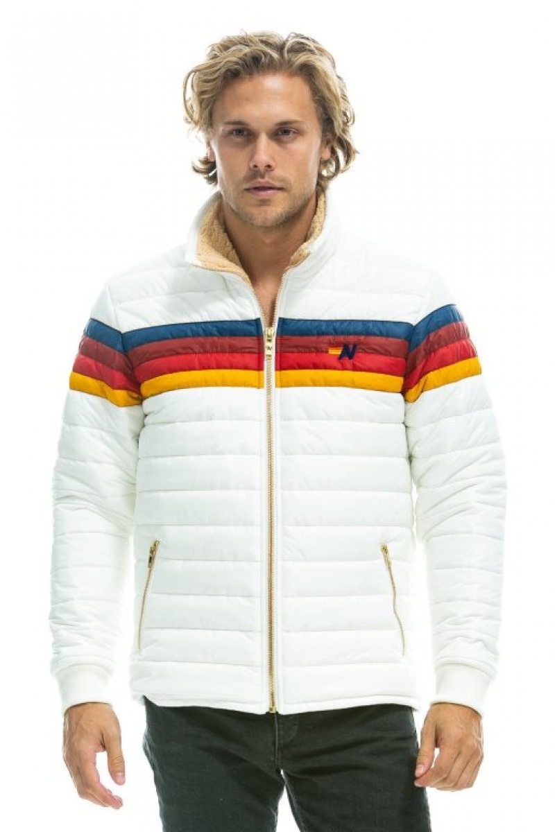 Chaquetas Aviator Nation 4 Stripe Hombre White | 67MWOXSZE