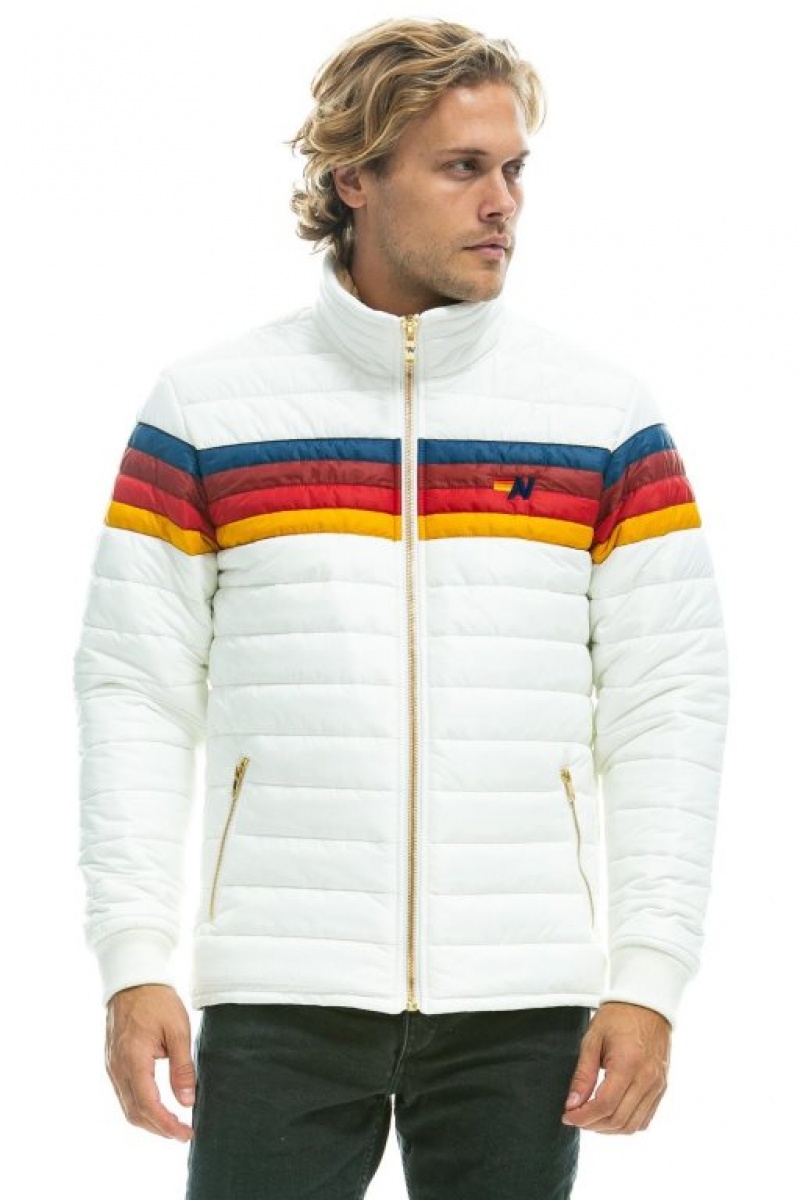 Chaquetas Aviator Nation 4 Stripe Hombre White | 67MWOXSZE