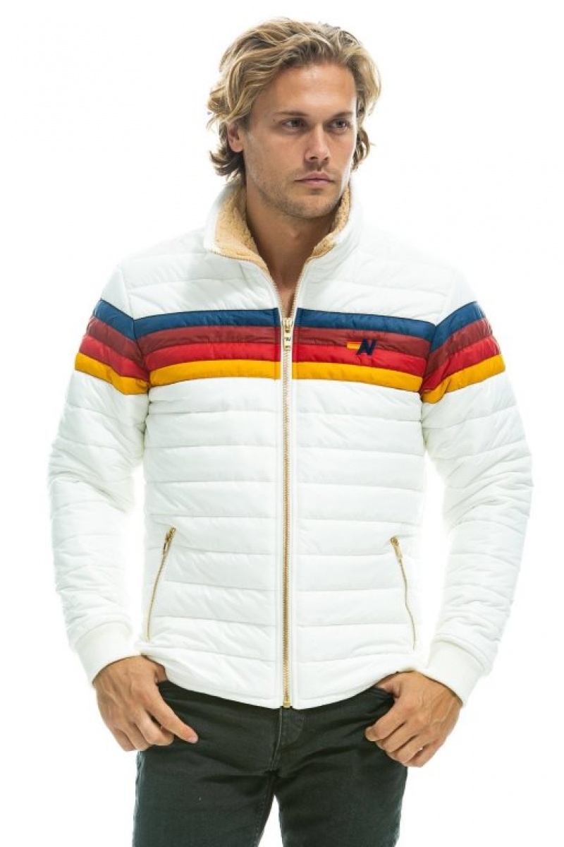 Chaquetas Aviator Nation 4 Stripe Hombre White | 67MWOXSZE