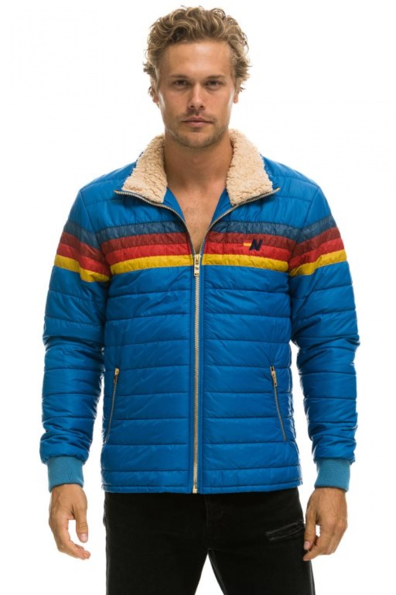 Chaquetas Aviator Nation 4 Stripe Hombre Blue | 67ODWSGQJ