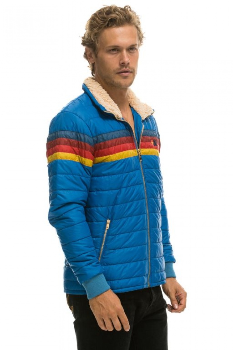 Chaquetas Aviator Nation 4 Stripe Hombre Blue | 67ODWSGQJ