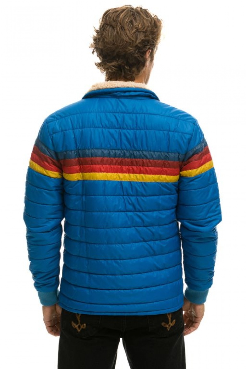 Chaquetas Aviator Nation 4 Stripe Hombre Blue | 67ODWSGQJ