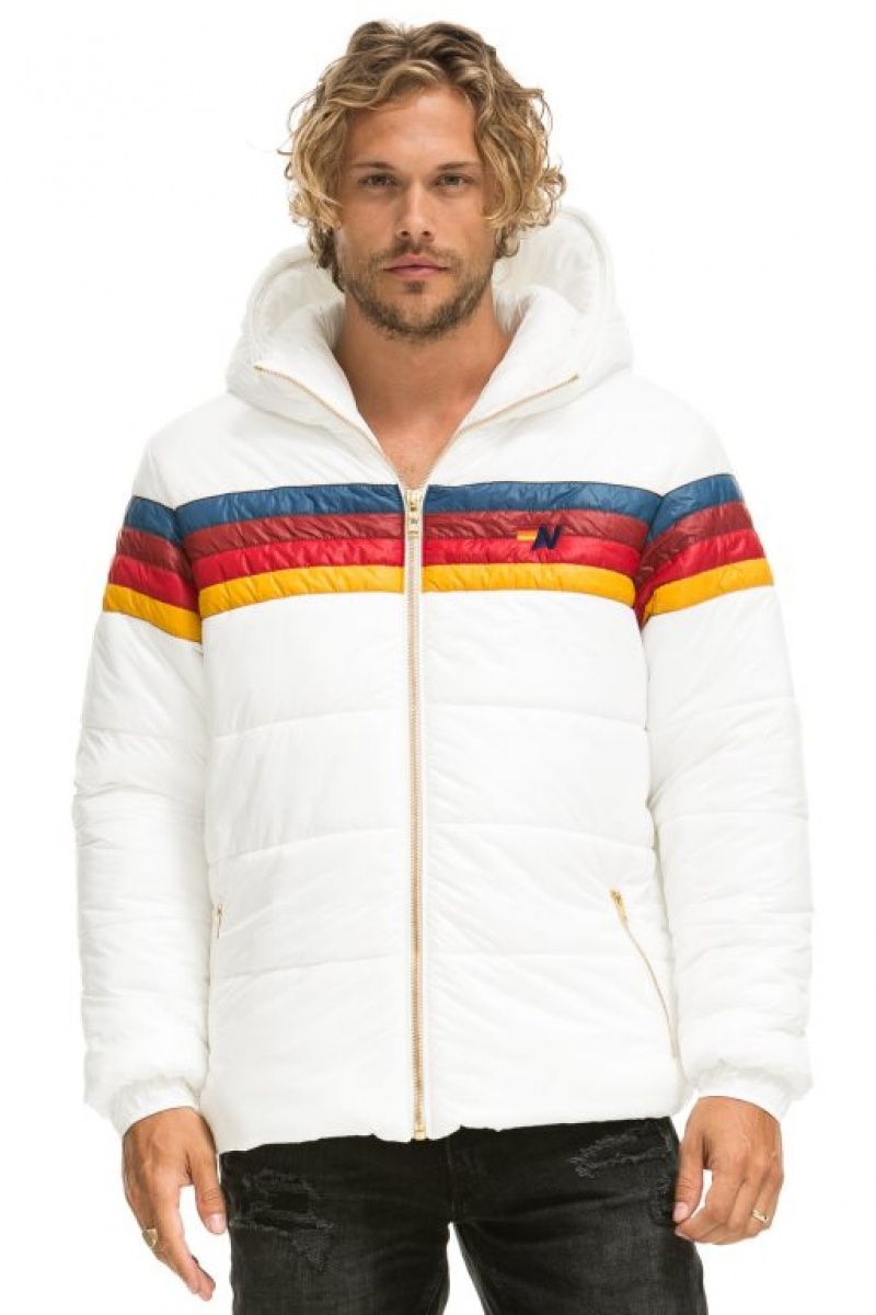 Chaquetas Aviator Nation 4 Stripe Luxe Trekker Hombre White | 65LACRTMG