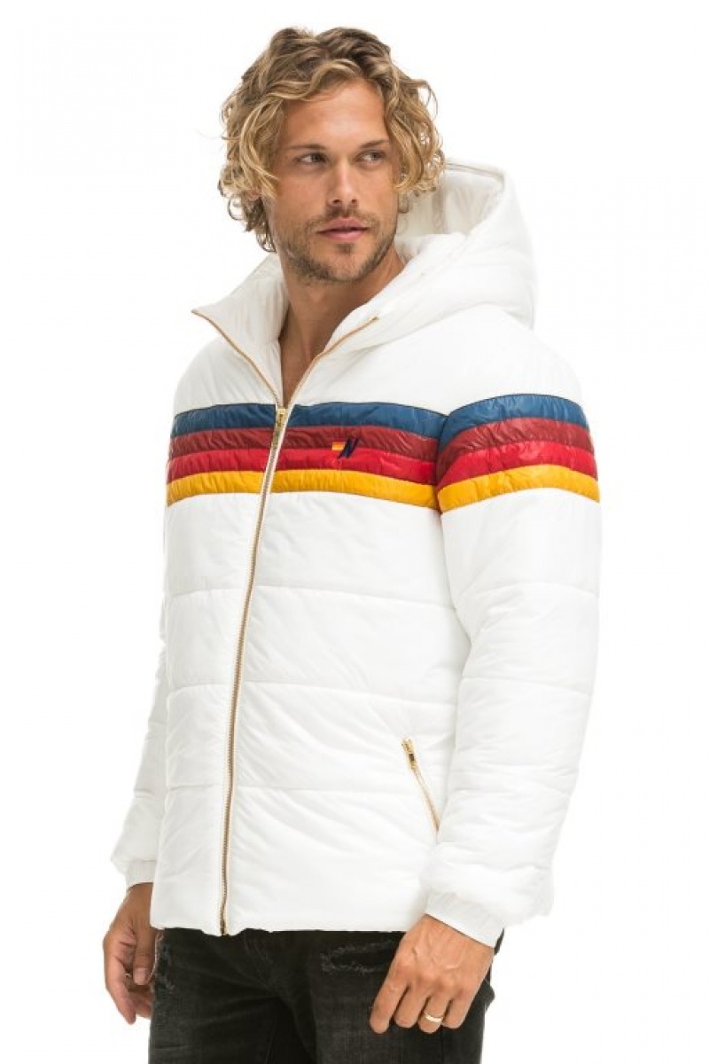 Chaquetas Aviator Nation 4 Stripe Luxe Trekker Hombre White | 65LACRTMG
