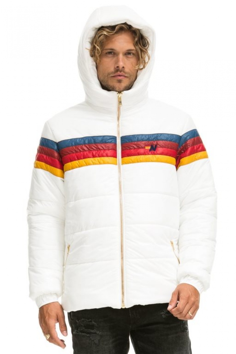 Chaquetas Aviator Nation 4 Stripe Luxe Trekker Hombre White | 65LACRTMG
