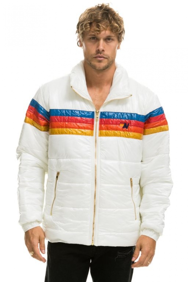 Chaquetas Aviator Nation 4 Stripe Luxe Traveler Hombre White | 65URKGECH