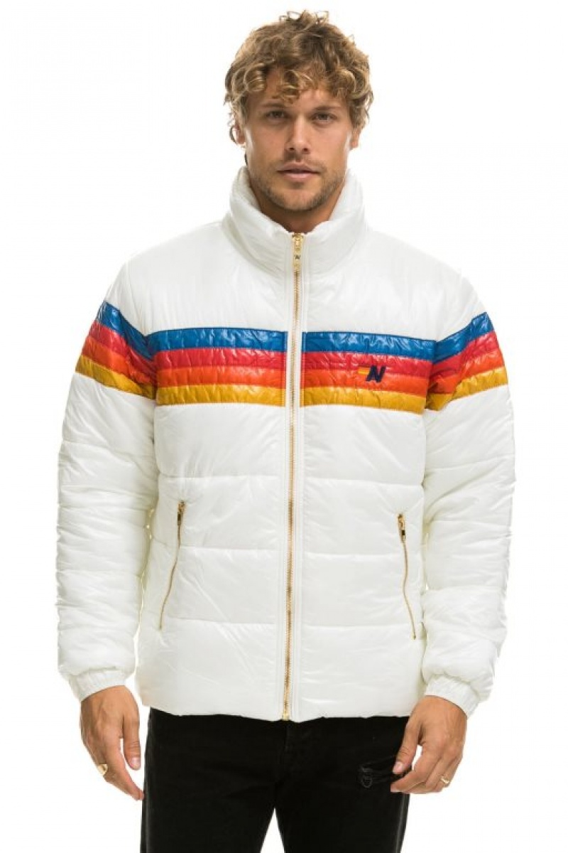 Chaquetas Aviator Nation 4 Stripe Luxe Traveler Hombre White | 65URKGECH