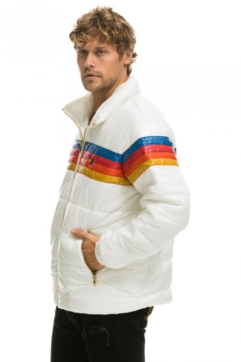 Chaquetas Aviator Nation 4 Stripe Luxe Traveler Hombre White | 65URKGECH