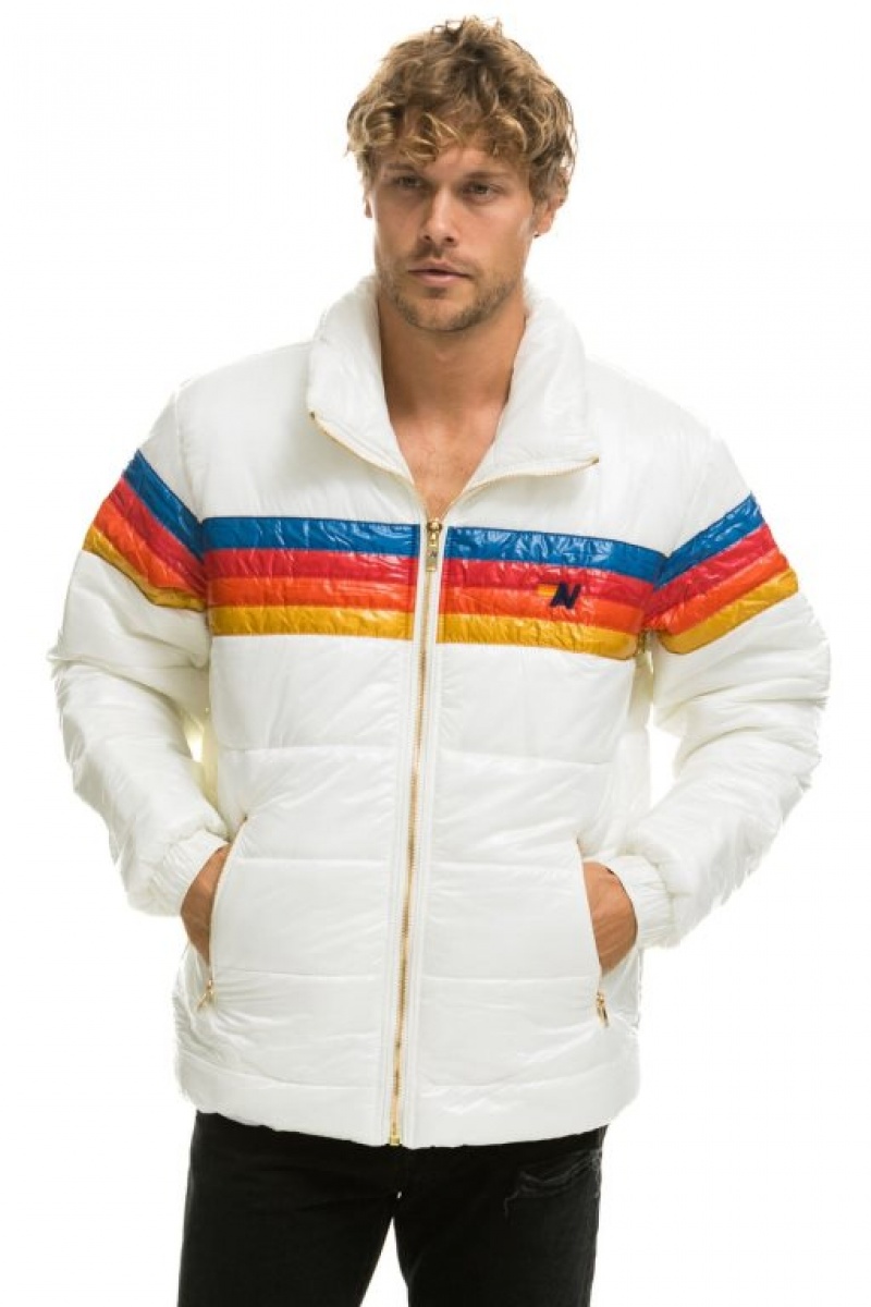 Chaquetas Aviator Nation 4 Stripe Luxe Traveler Hombre White | 65URKGECH