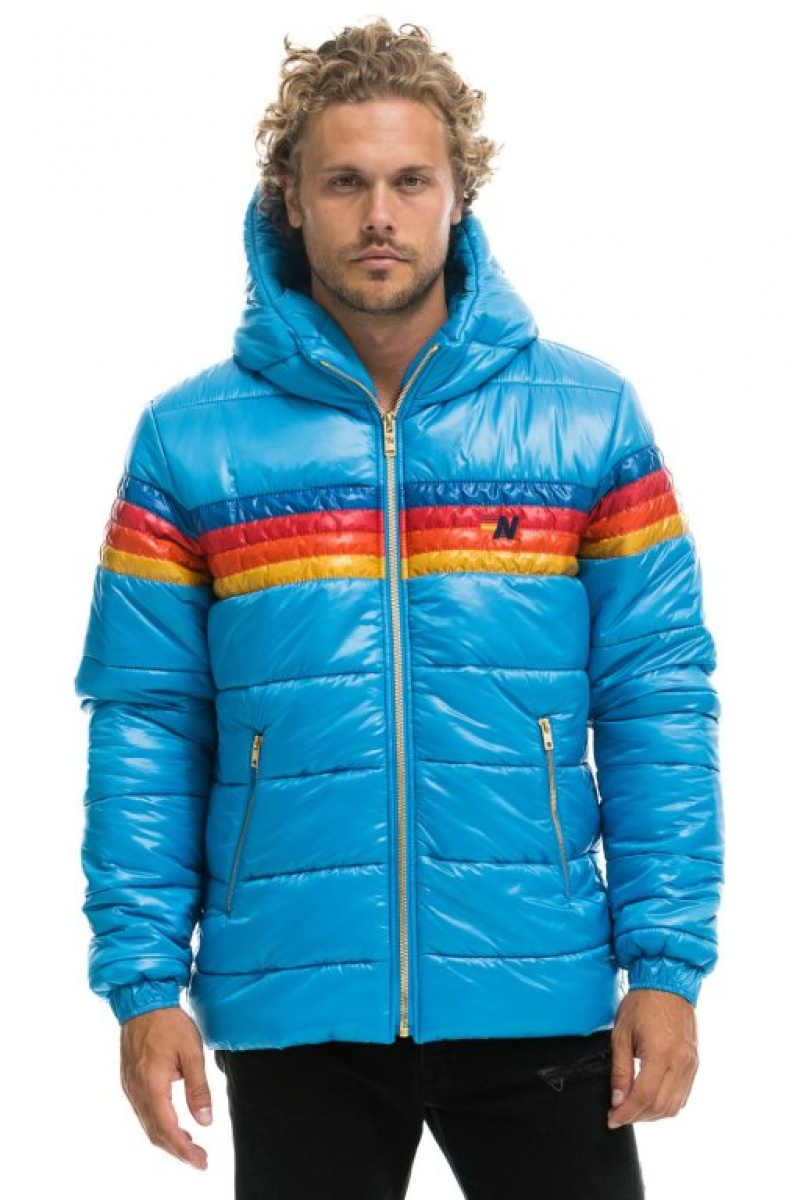 Chaquetas Aviator Nation 4 Stripe Luxe Trekker Hombre Glossy Ocean | 67JMTBAPH