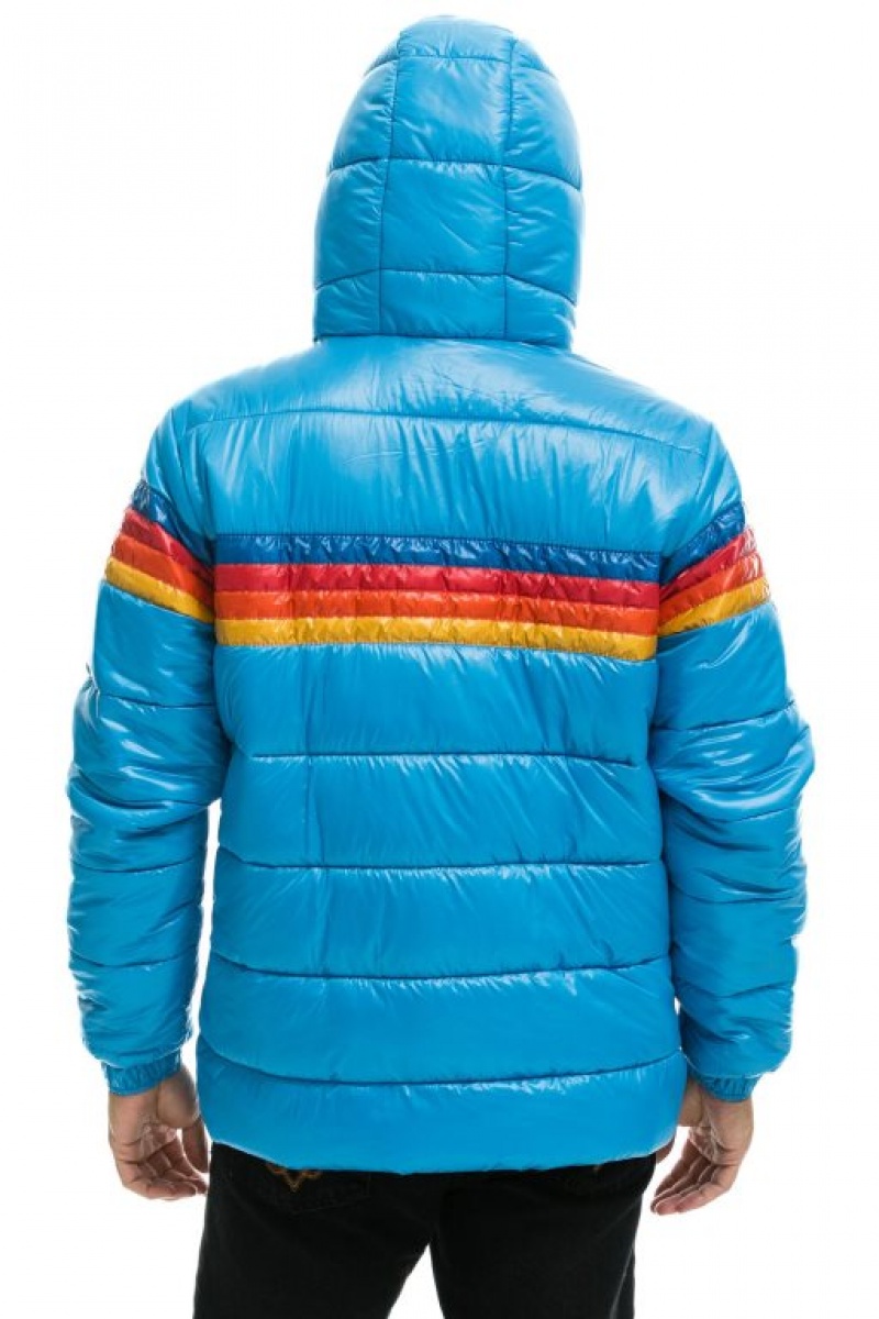 Chaquetas Aviator Nation 4 Stripe Luxe Trekker Hombre Glossy Ocean | 67JMTBAPH