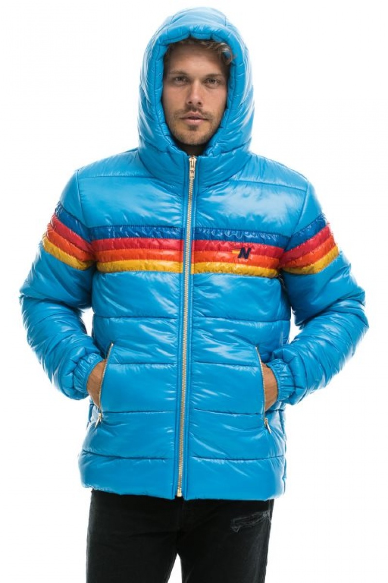 Chaquetas Aviator Nation 4 Stripe Luxe Trekker Hombre Glossy Ocean | 67JMTBAPH