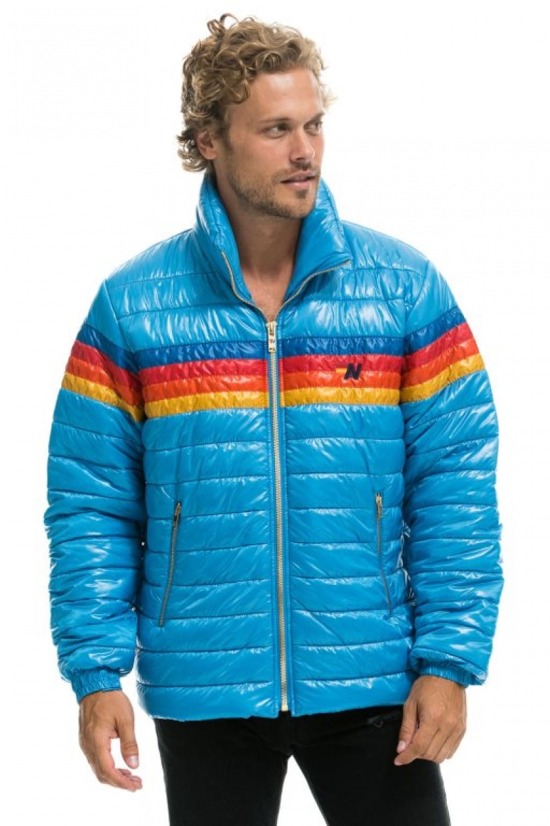 Chaquetas Aviator Nation 4 Stripe Traveler Hombre Ocean Glossy | 65ULADZOS
