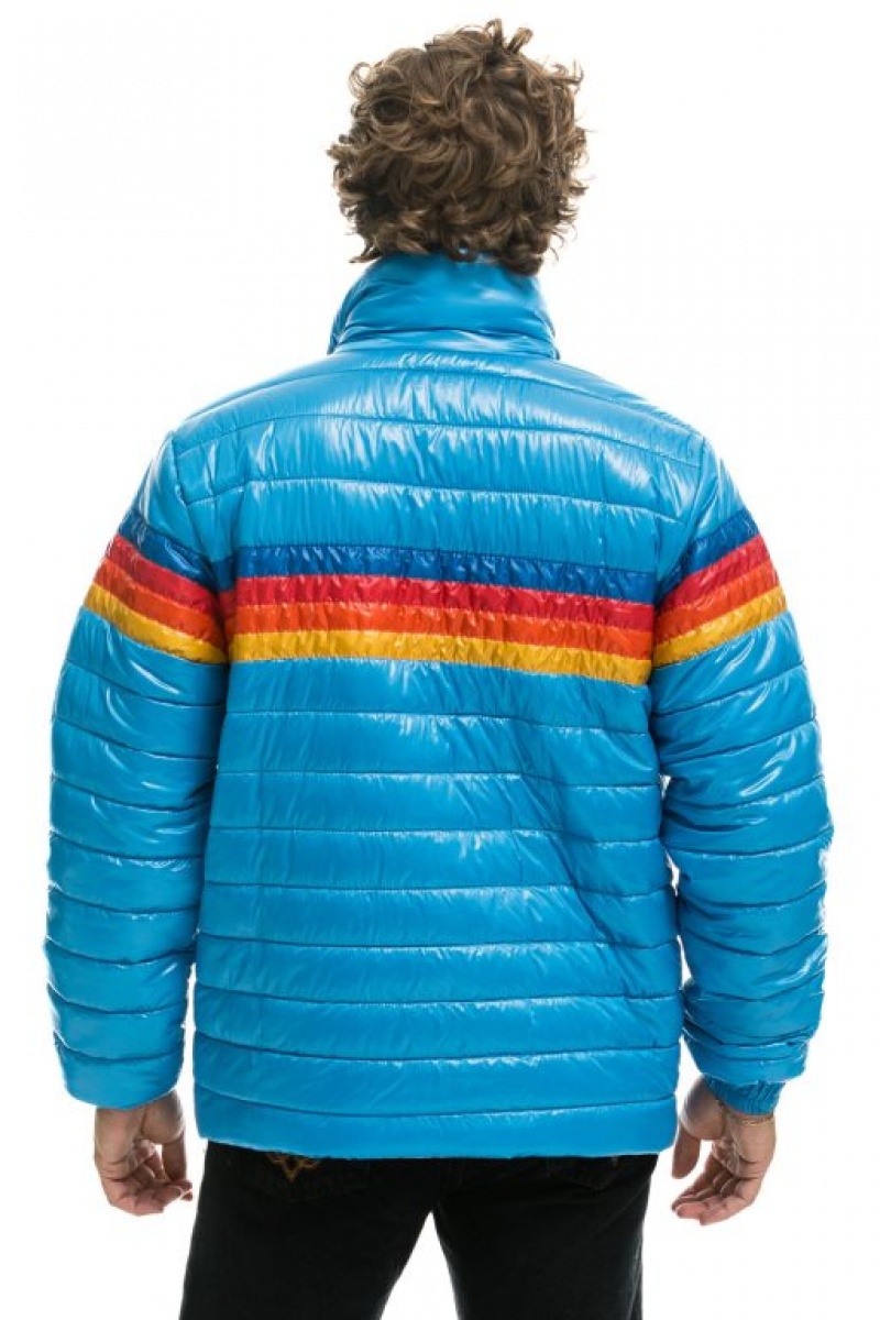 Chaquetas Aviator Nation 4 Stripe Traveler Hombre Ocean Glossy | 65ULADZOS