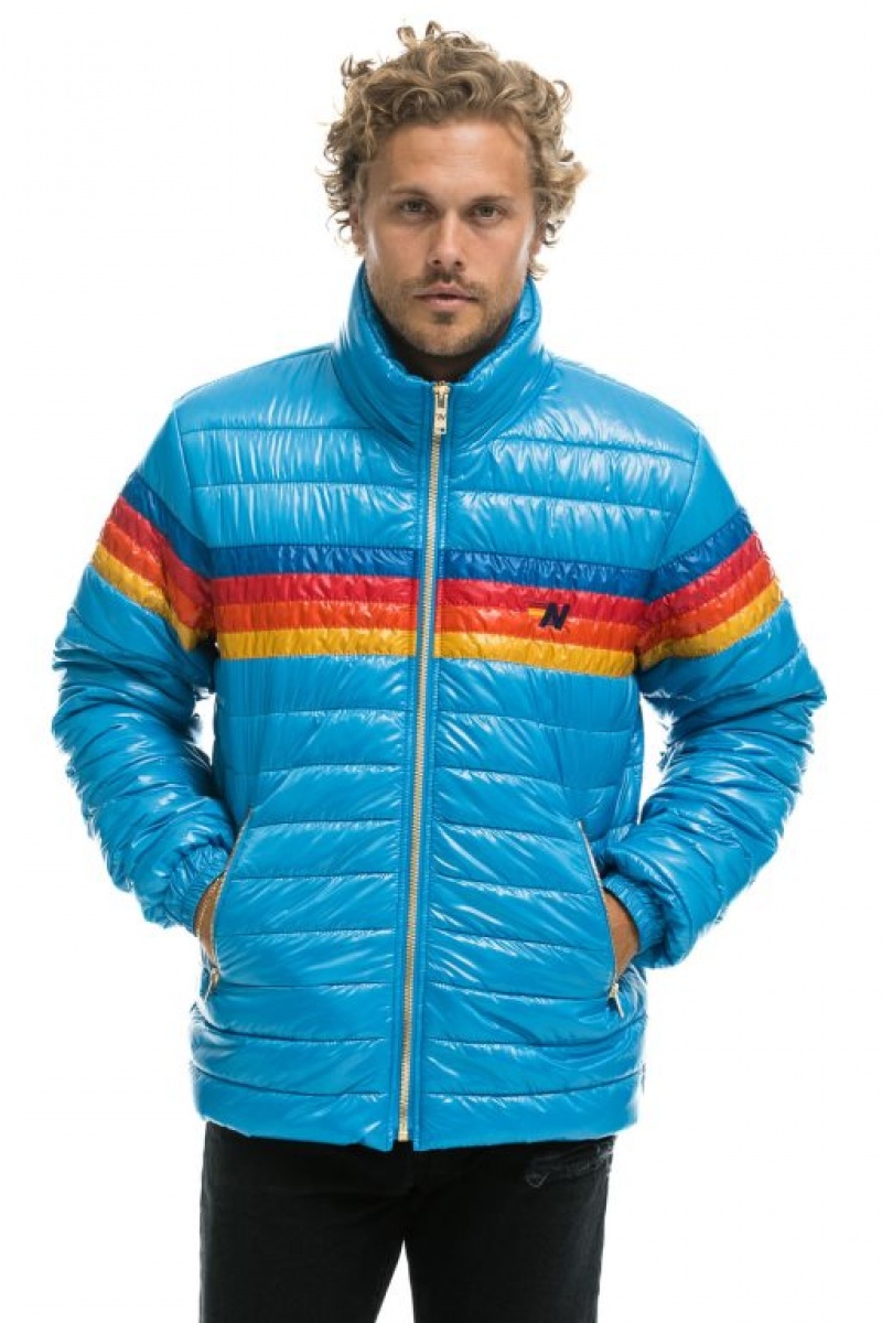 Chaquetas Aviator Nation 4 Stripe Traveler Hombre Ocean Glossy | 65ULADZOS