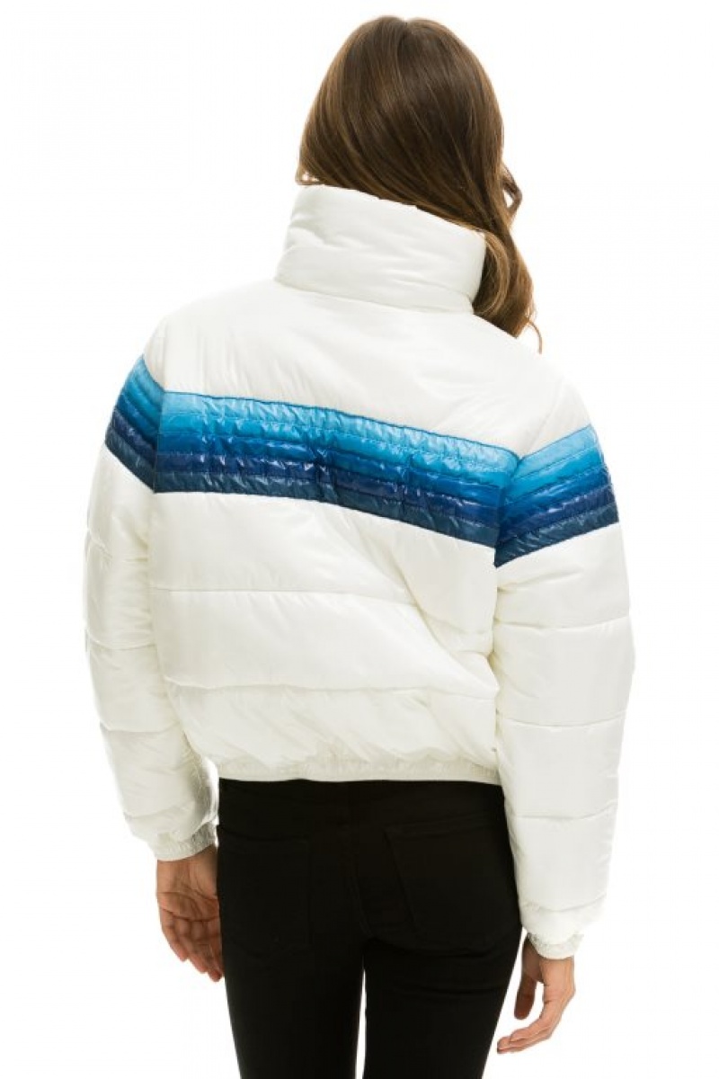 Chaquetas Aviator Nation 5 Stripe Luxe Apres Puffer Mujer White / Blue | 14AXIRHDG