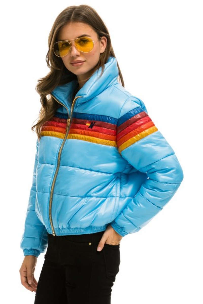 Chaquetas Aviator Nation 5 Stripe Luxe Apres Puffer Mujer Blue | 14BFMVRGZ