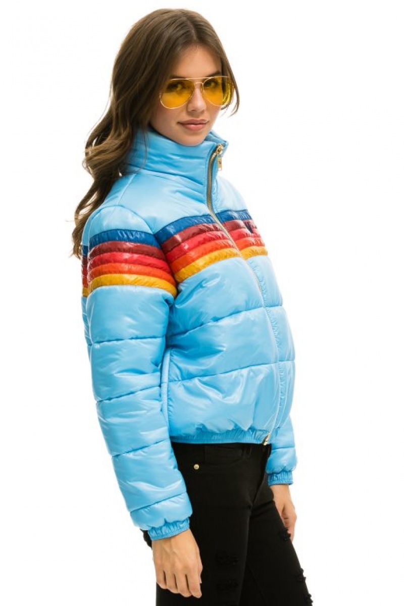 Chaquetas Aviator Nation 5 Stripe Luxe Apres Puffer Mujer Blue | 14BFMVRGZ