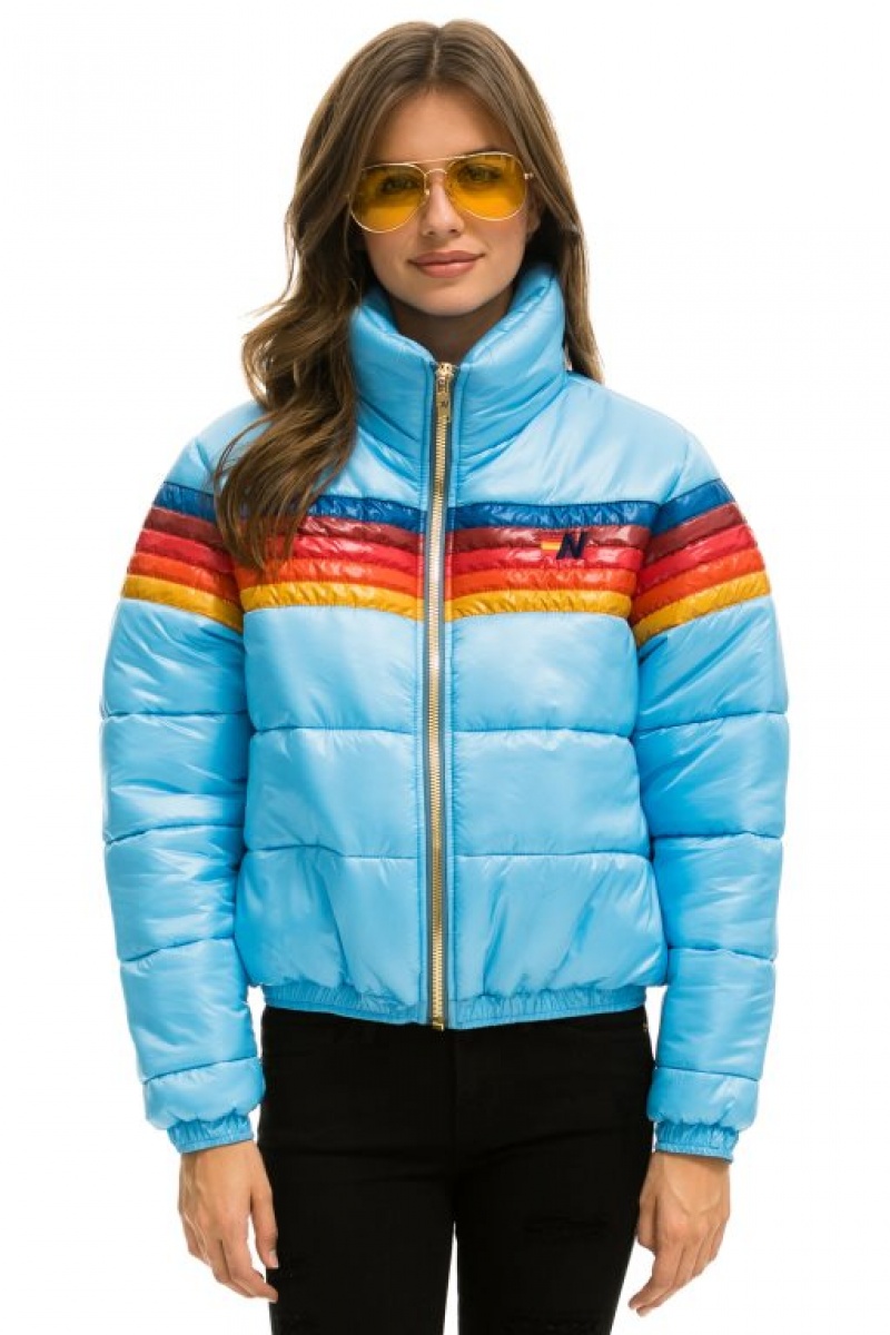 Chaquetas Aviator Nation 5 Stripe Luxe Apres Puffer Mujer Blue | 14BFMVRGZ