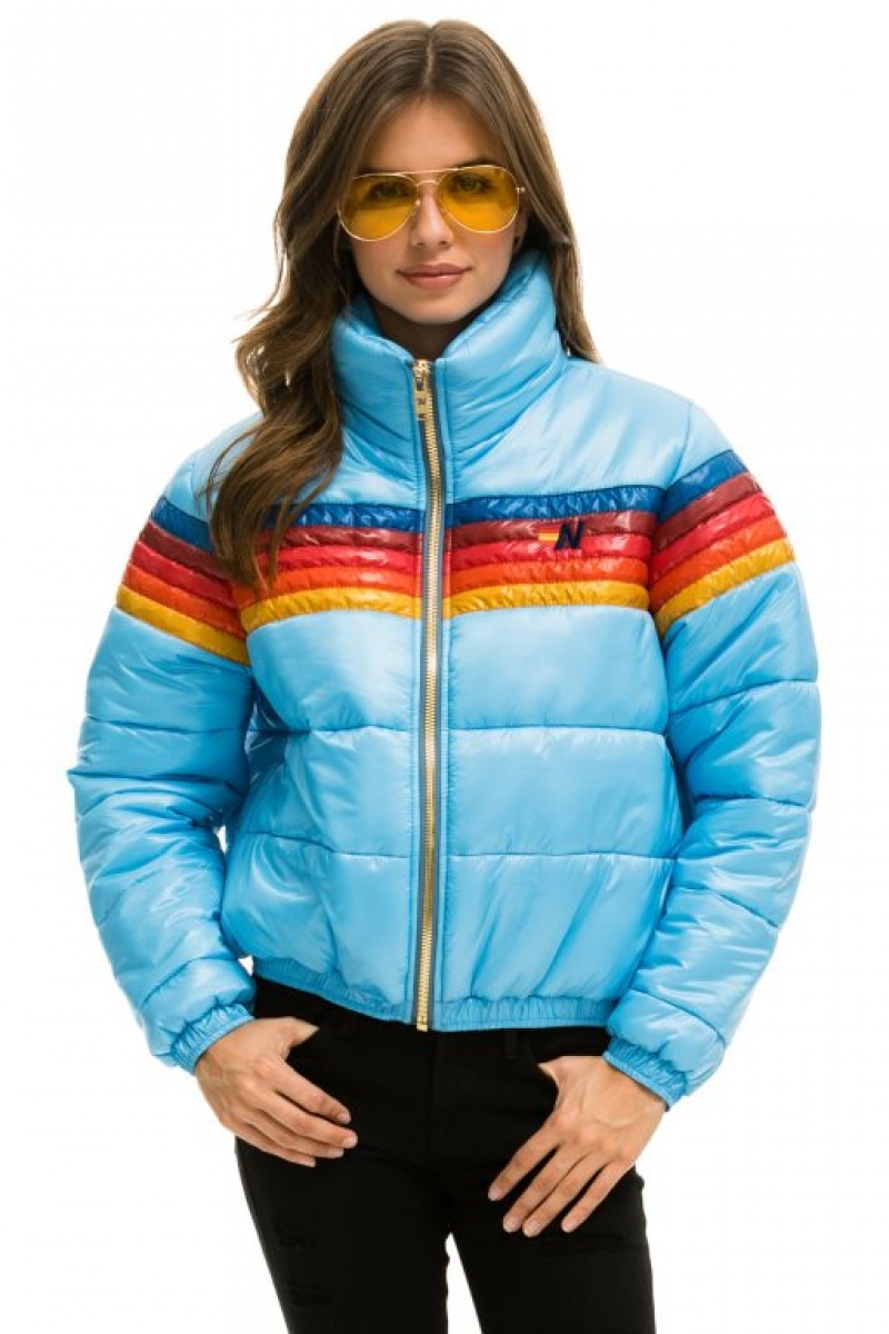 Chaquetas Aviator Nation 5 Stripe Luxe Apres Puffer Mujer Blue | 14BFMVRGZ