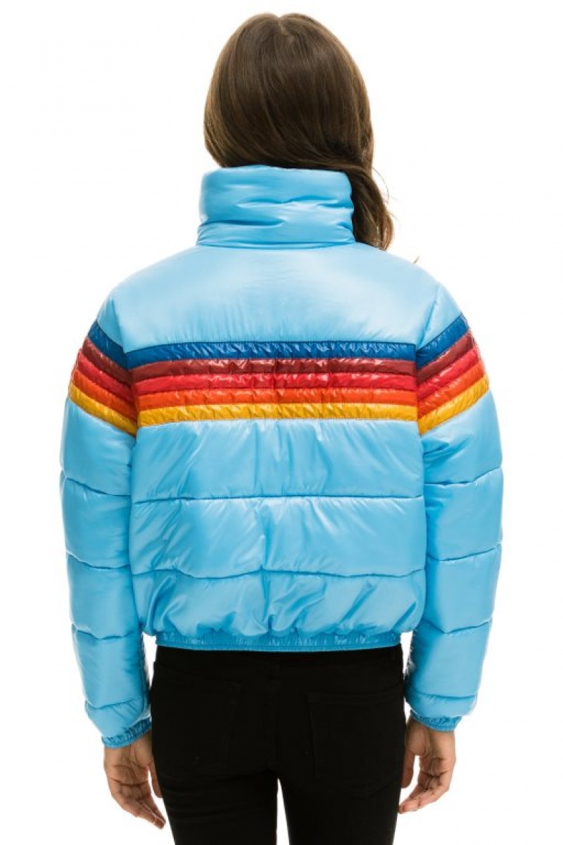 Chaquetas Aviator Nation 5 Stripe Luxe Apres Puffer Mujer Blue | 14BFMVRGZ