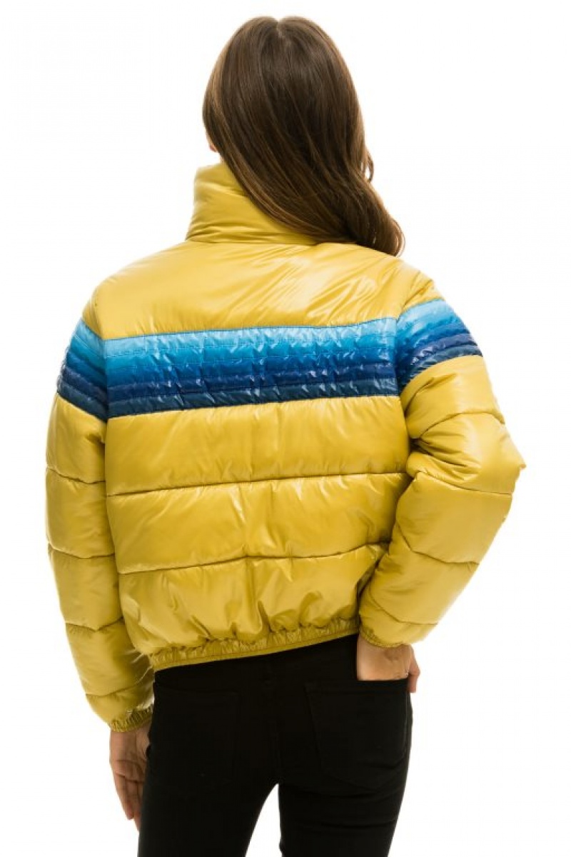 Chaquetas Aviator Nation 5 Stripe Luxe Apres Puffer Mujer Glossy Khahki | 14BUFCDYQ