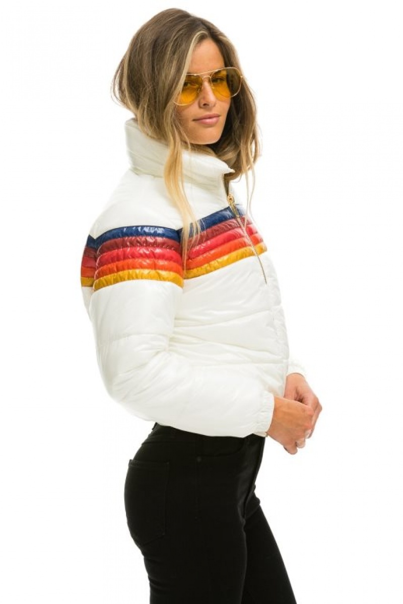 Chaquetas Aviator Nation 5 Stripe Luxe Apres Puffer Mujer White | 14HJAQEIX