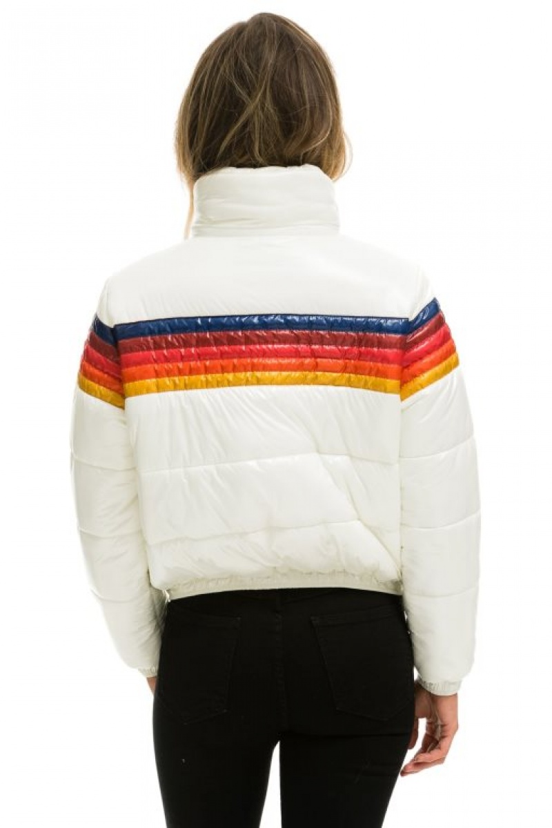 Chaquetas Aviator Nation 5 Stripe Luxe Apres Puffer Mujer White | 14HJAQEIX