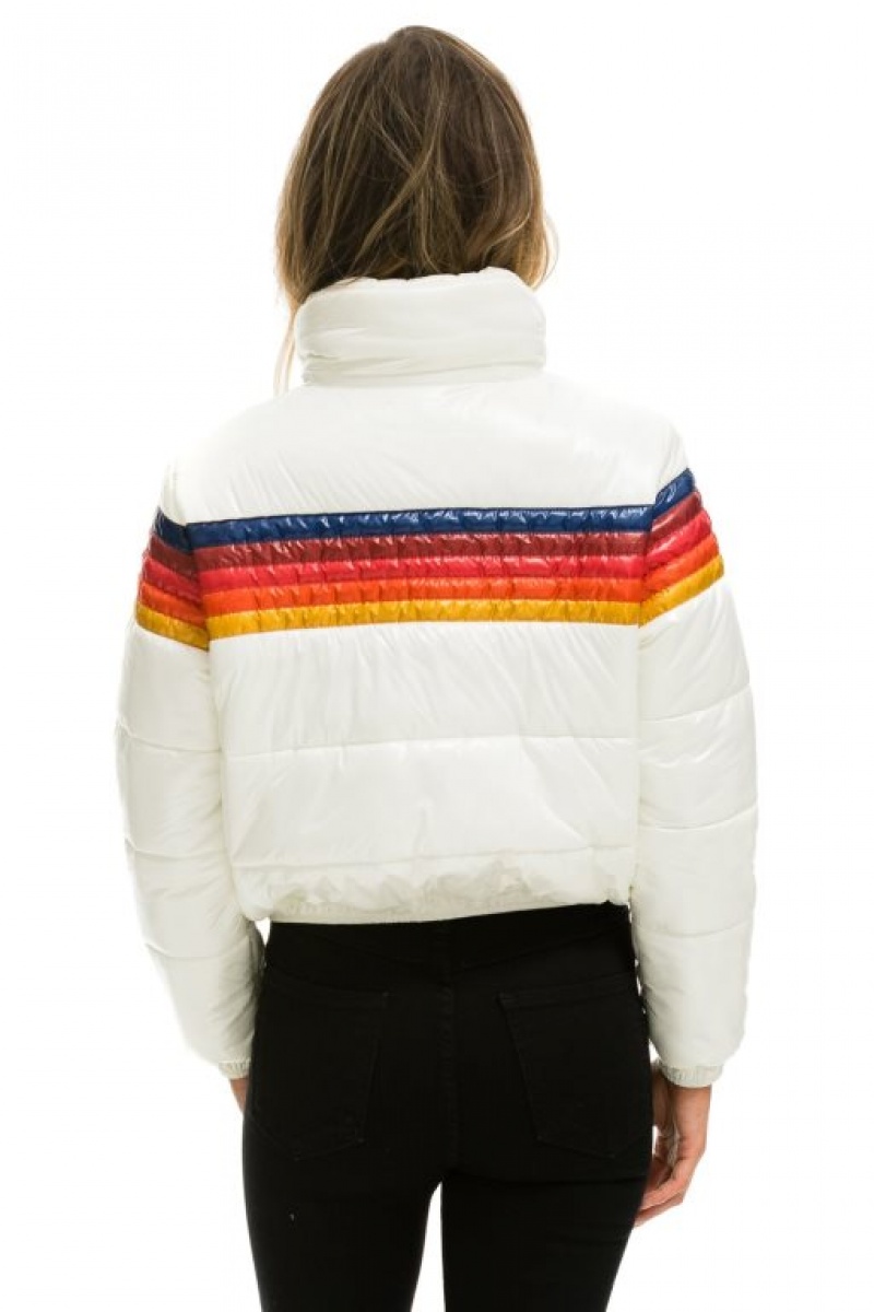 Chaquetas Aviator Nation 5 Stripe Luxe Apres Puffer Mujer White | 14HJAQEIX