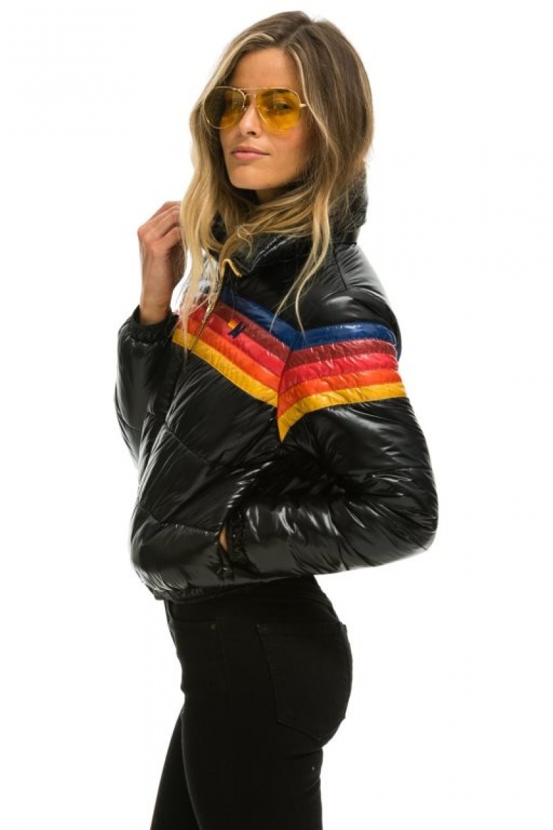 Chaquetas Aviator Nation 5 Stripe Luxe Apres Puffer Mujer Black | 14JABEYIG