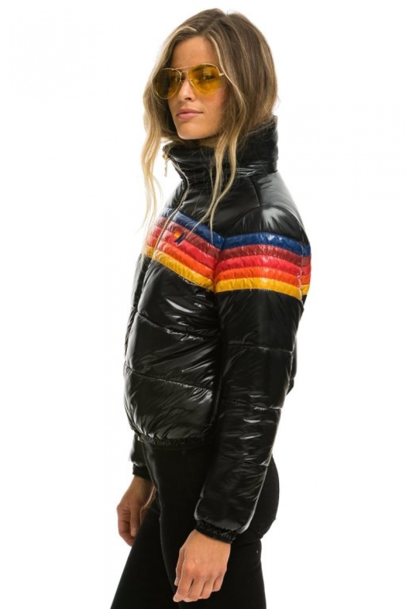 Chaquetas Aviator Nation 5 Stripe Luxe Apres Puffer Mujer Black | 14JABEYIG